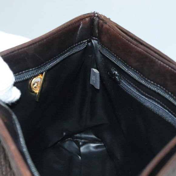 BALLY Quilted Chain Shoulder Bag Leather Dark Brown Gold Auth BA4324