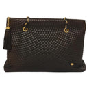 BALLY Quilted Chain Shoulder Bag Leather Dark Brown Gold Auth BA4324-13