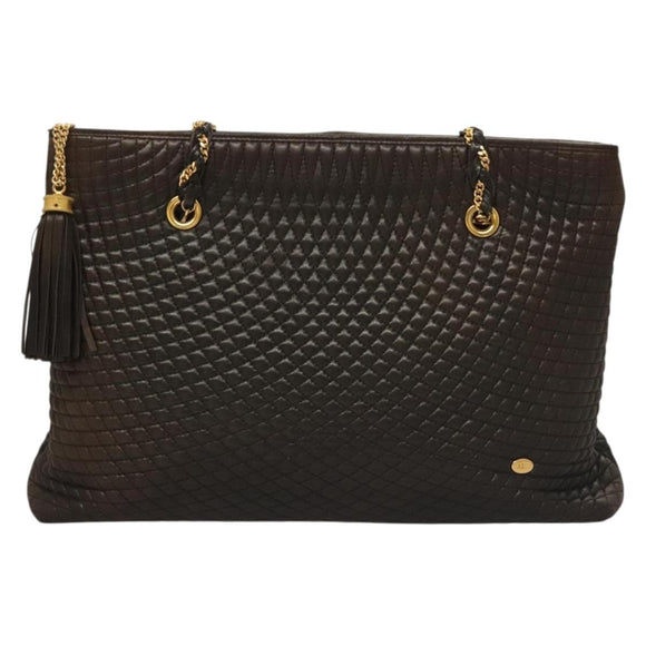 BALLY Quilted Chain Shoulder Bag Leather Dark Brown Gold Auth BA4324