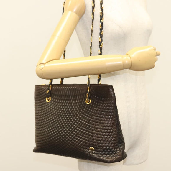 BALLY Quilted Chain Shoulder Bag Leather Dark Brown Gold Auth BA4324