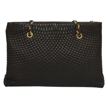 BALLY Quilted Chain Shoulder Bag Leather Dark Brown Gold Auth BA4324 - 0