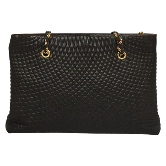 BALLY Quilted Chain Shoulder Bag Leather Dark Brown Gold Auth BA4324