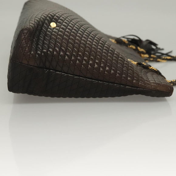 BALLY Quilted Chain Shoulder Bag Leather Dark Brown Gold Auth BA4324