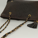 BALLY Quilted Chain Shoulder Bag Leather Dark Brown Gold Auth BA4324-6