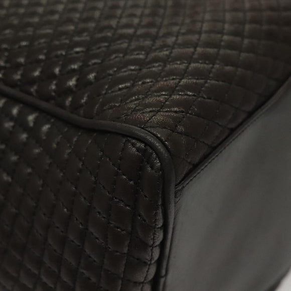 BALLY Quilted Chain Shoulder Bag Leather Dark Brown Gold Auth BA4325