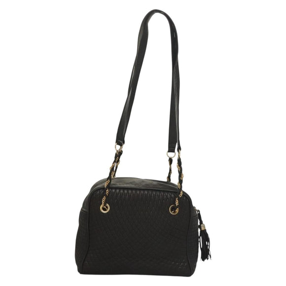 BALLY Quilted Chain Shoulder Bag Leather Dark Brown Gold Auth BA4325