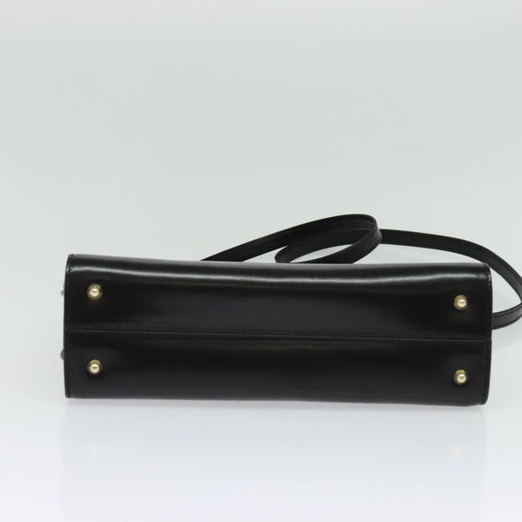 BALLY Hand Bag Leather 2way Black Gold Auth BA4327