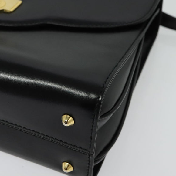 BALLY Hand Bag Leather 2way Black Gold Auth BA4327