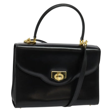 BALLY Hand Bag Leather 2way Black Gold Auth BA4327