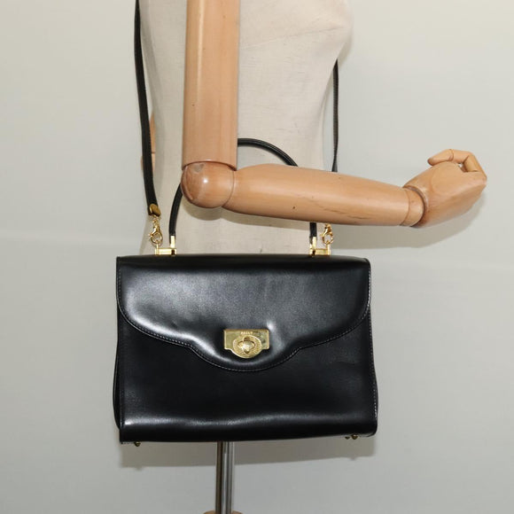 BALLY Hand Bag Leather 2way Black Gold Auth BA4327