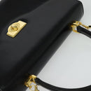 BALLY Hand Bag Leather 2way Black Gold Auth BA4327-6