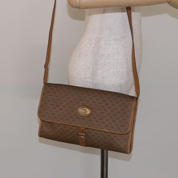 GUCCI Micro GG Supreme Shoulder Bag PVC Beige Gold Auth BA4331