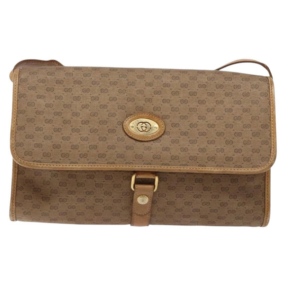 GUCCI Micro GG Supreme Shoulder Bag PVC Beige Gold Auth BA4331