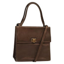 Salvatore Ferragamo Gancini Hand Bag Leather 2way Bronze Gold Auth BA4340-1