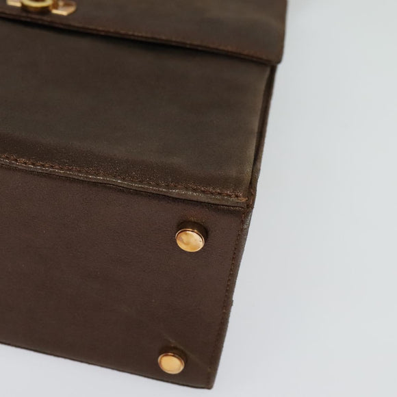 Salvatore Ferragamo Gancini Hand Bag Leather 2way Bronze Gold Auth BA4340