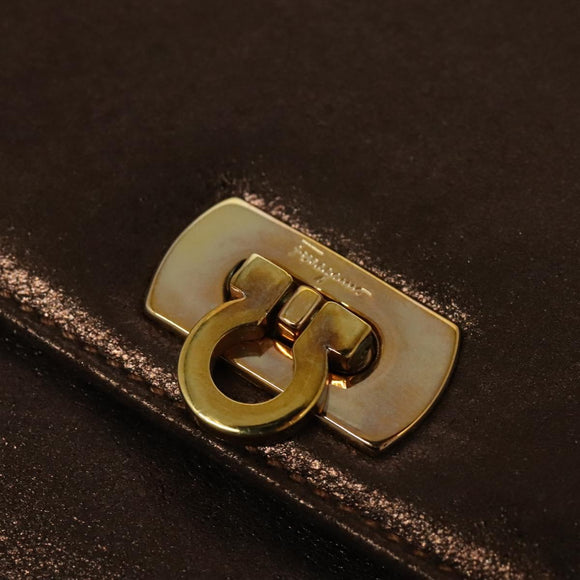 Salvatore Ferragamo Gancini Hand Bag Leather 2way Bronze Gold Auth BA4340