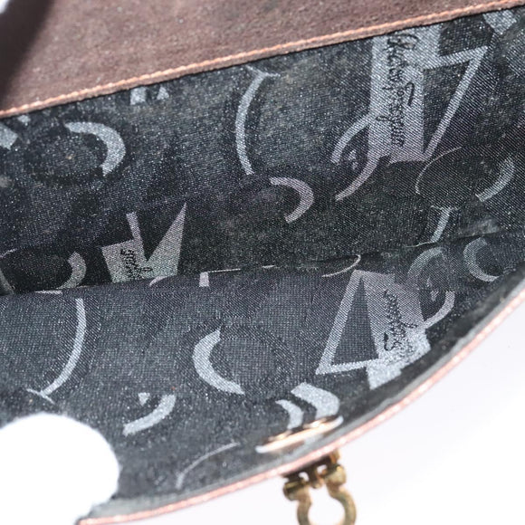 Salvatore Ferragamo Gancini Hand Bag Leather 2way Bronze Gold Auth BA4340