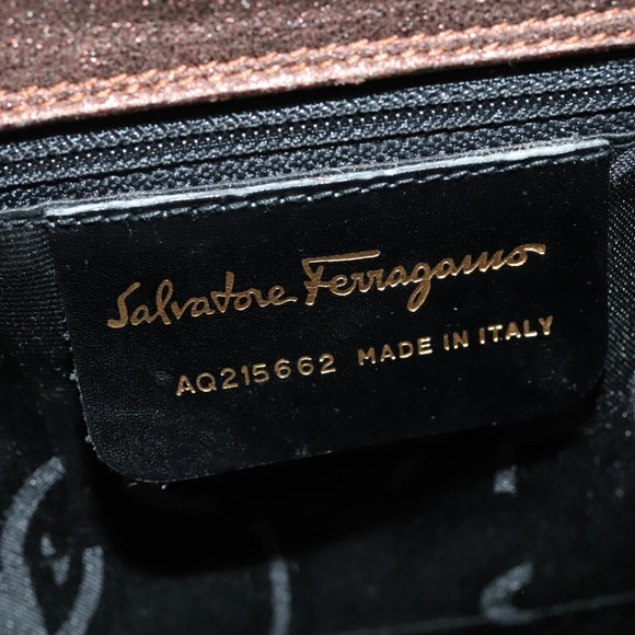 Salvatore Ferragamo Gancini Hand Bag Leather 2way Bronze Gold Auth BA4340