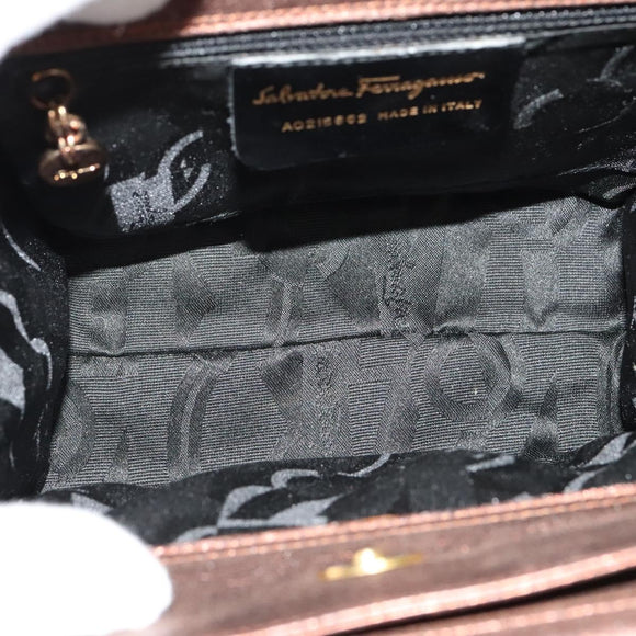 Salvatore Ferragamo Gancini Hand Bag Leather 2way Bronze Gold Auth BA4340