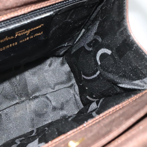 Salvatore Ferragamo Gancini Hand Bag Leather 2way Bronze Gold Auth BA4340