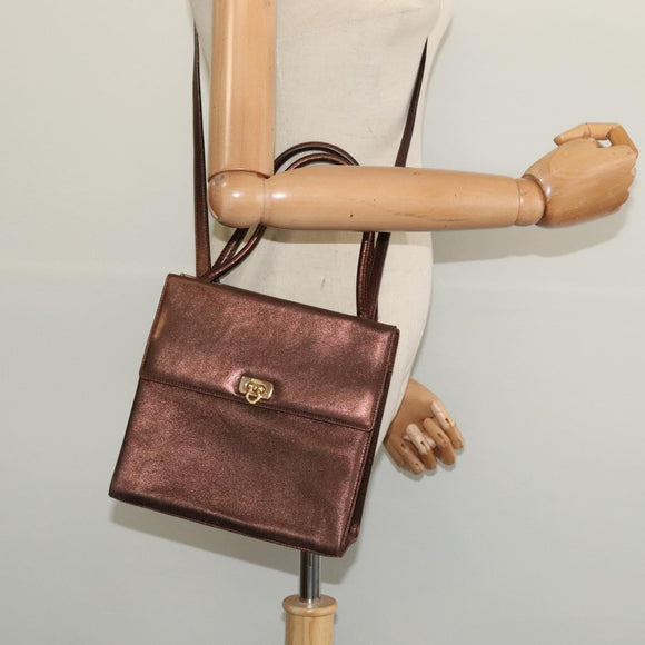 Salvatore Ferragamo Gancini Hand Bag Leather 2way Bronze Gold Auth BA4340