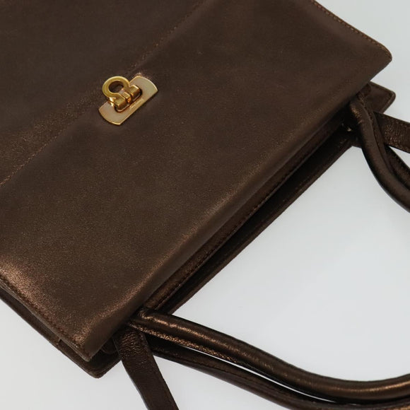 Salvatore Ferragamo Gancini Hand Bag Leather 2way Bronze Gold Auth BA4340