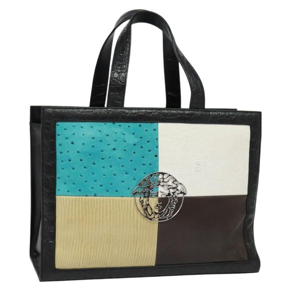 Gianni Versace Bag Crocodile Embossed Leather Multicolor Silver Auth BA4341