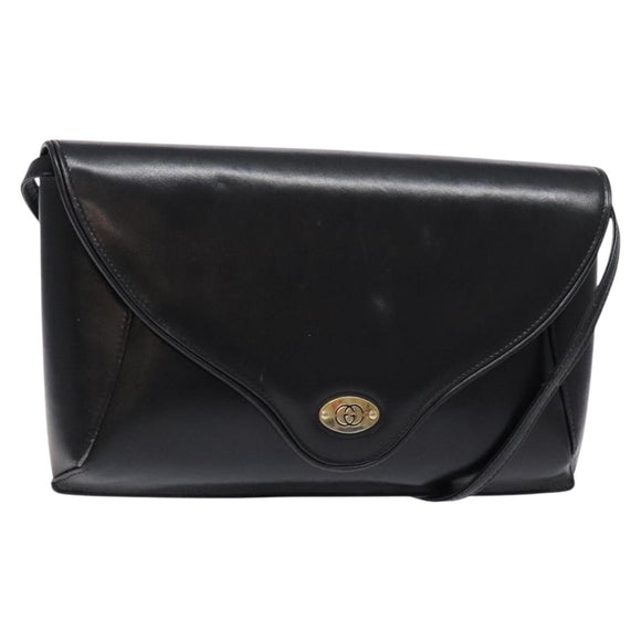 GUCCI Shoulder Bag Leather Black Gold Auth BA4343