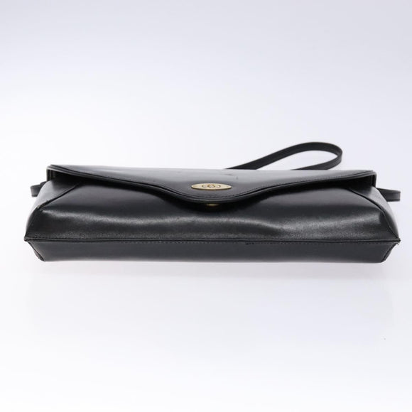 GUCCI Shoulder Bag Leather Black Gold Auth BA4343
