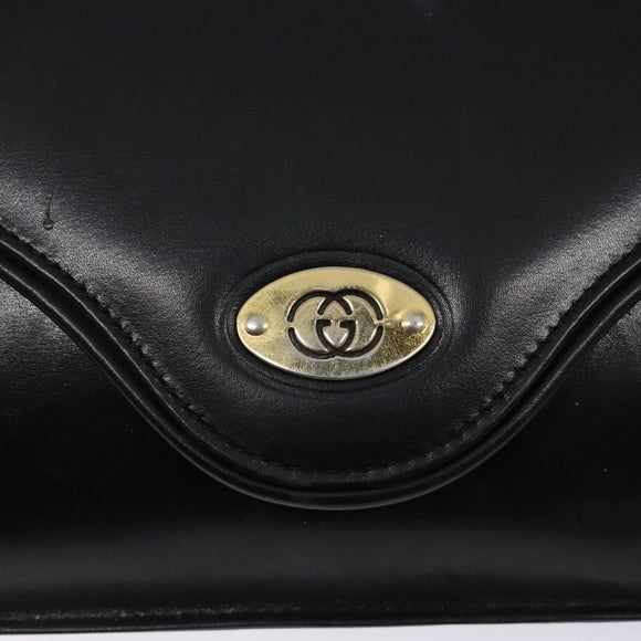 GUCCI Shoulder Bag Leather Black Gold Auth BA4343