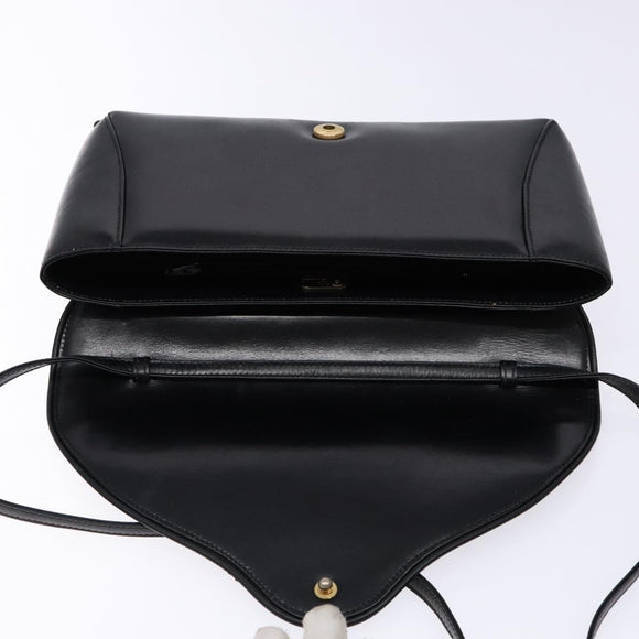 GUCCI Shoulder Bag Leather Black Gold Auth BA4343