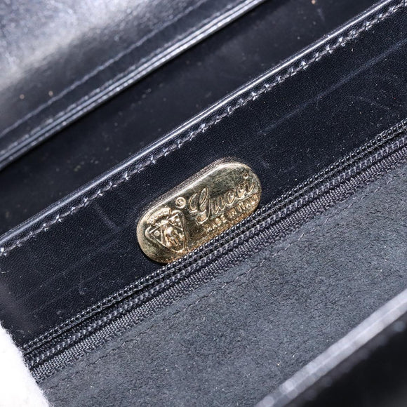 GUCCI Shoulder Bag Leather Black Gold Auth BA4343