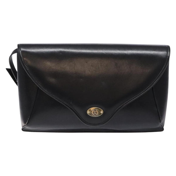 GUCCI Shoulder Bag Leather Black Gold Auth BA4343