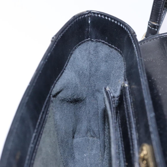 GUCCI Shoulder Bag Leather Black Gold Auth BA4343