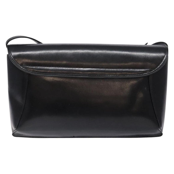 GUCCI Shoulder Bag Leather Black Gold Auth BA4343