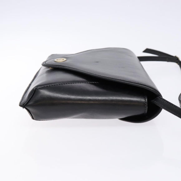 GUCCI Shoulder Bag Leather Black Gold Auth BA4343