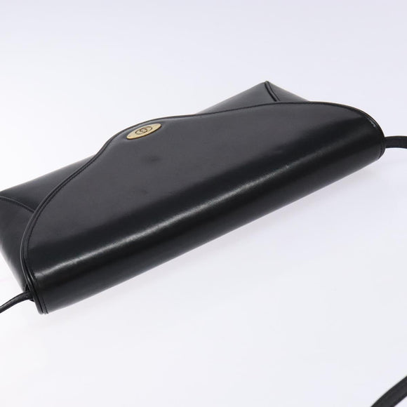 GUCCI Shoulder Bag Leather Black Gold Auth BA4343
