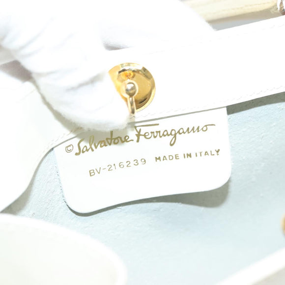 Salvatore Ferragamo Hand Bag Patent leather White Gold Auth BA4344