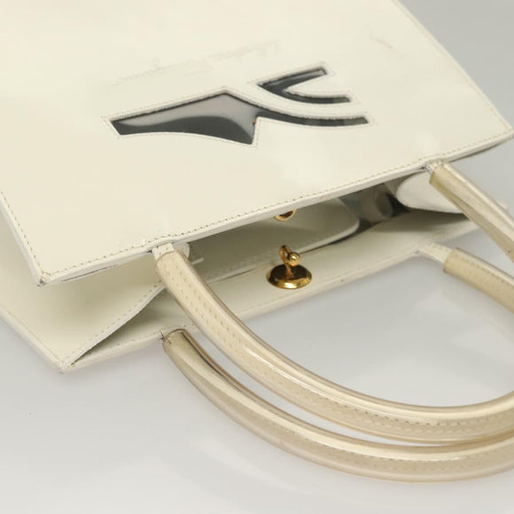 Salvatore Ferragamo Hand Bag Patent leather White Gold Auth BA4344