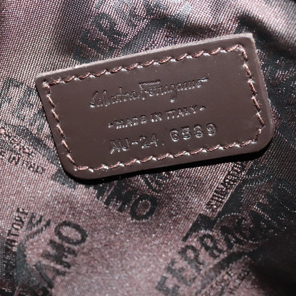 Salvatore Ferragamo Shoulder Bag Nylon Brown Silver Auth BA4348