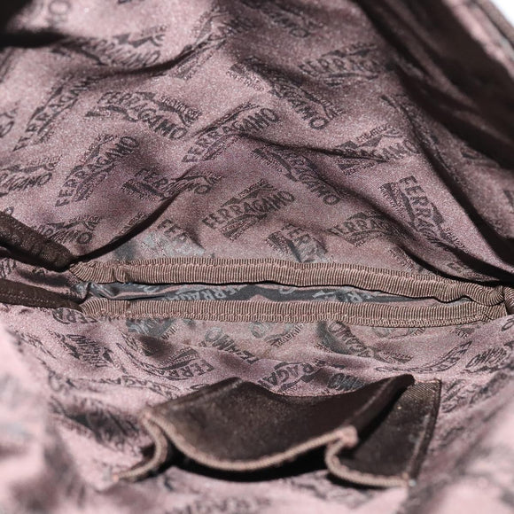 Salvatore Ferragamo Shoulder Bag Nylon Brown Silver Auth BA4348