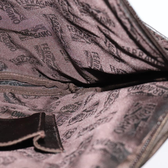 Salvatore Ferragamo Shoulder Bag Nylon Brown Silver Auth BA4348