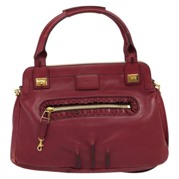 Chloe Margaret Hand Bag Leather 2way Wine Red Gold Auth BA4349