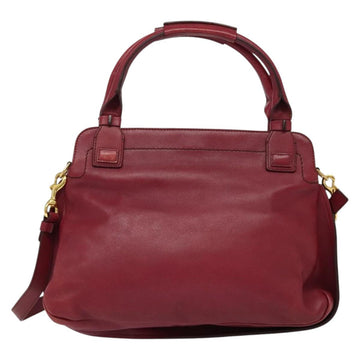 Chloe Margaret Hand Bag Leather 2way Wine Red Gold Auth BA4349 - 0