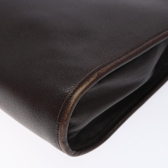 Christian Dior Shoulder Bag Leather Dark Brown Gold Auth BA4358