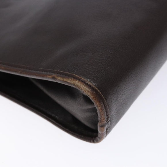 Christian Dior Shoulder Bag Leather Dark Brown Gold Auth BA4358