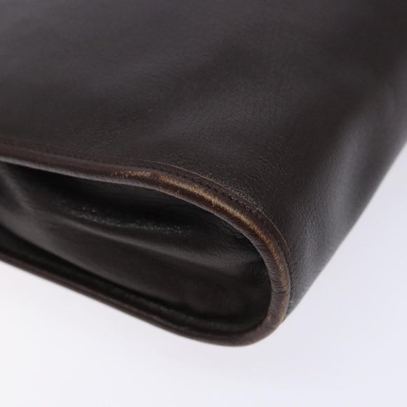 Christian Dior Shoulder Bag Leather Dark Brown Gold Auth BA4358