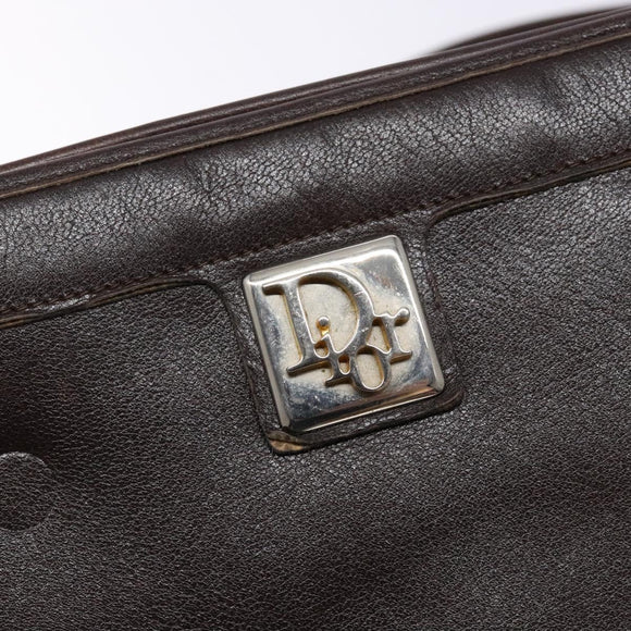 Christian Dior Shoulder Bag Leather Dark Brown Gold Auth BA4358