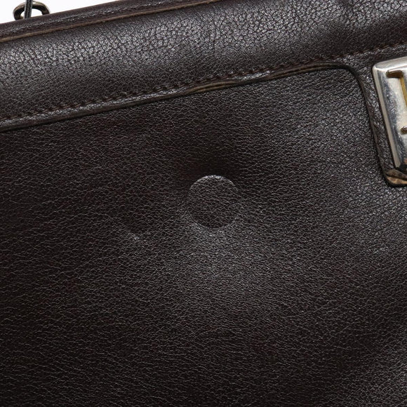 Christian Dior Shoulder Bag Leather Dark Brown Gold Auth BA4358