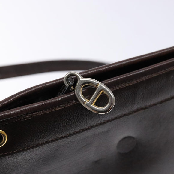 Christian Dior Shoulder Bag Leather Dark Brown Gold Auth BA4358